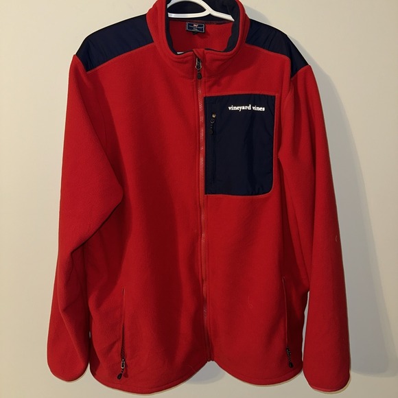 Vineyard Vines Other - Vineyard Vines Full Zip Fleece Jacket Men's Red With Navy Blue Size XXL